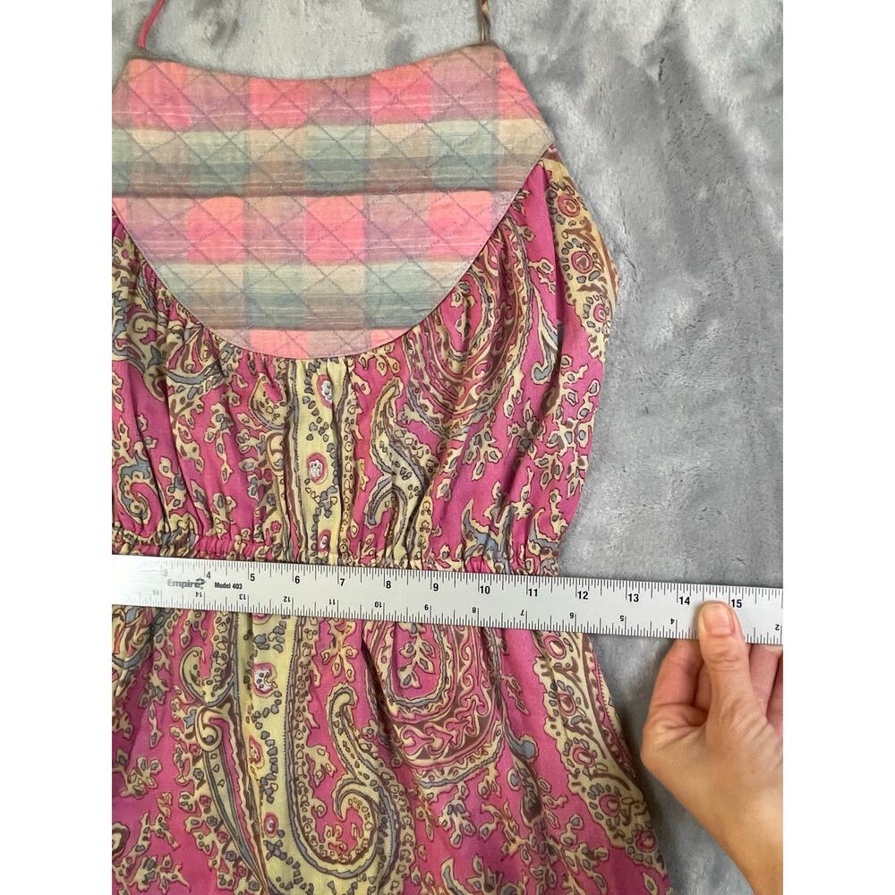 Vintage Tova Celine quilted bib‎ halter midi dress pink paisley babydoll S boho - Picture 10 of 13